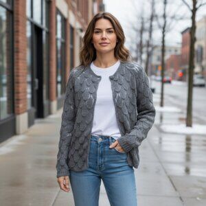 Tempo Paris Feathered Crochet Grey Cardigan M